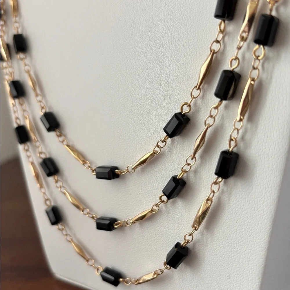 Carol D Studio Goldtone triple chain, black acrylic beveled rectangle stones
